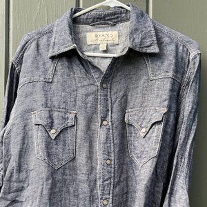 Ryan Michael Western Snap Button Shirt Western Denim Cowboy - Men's, Large